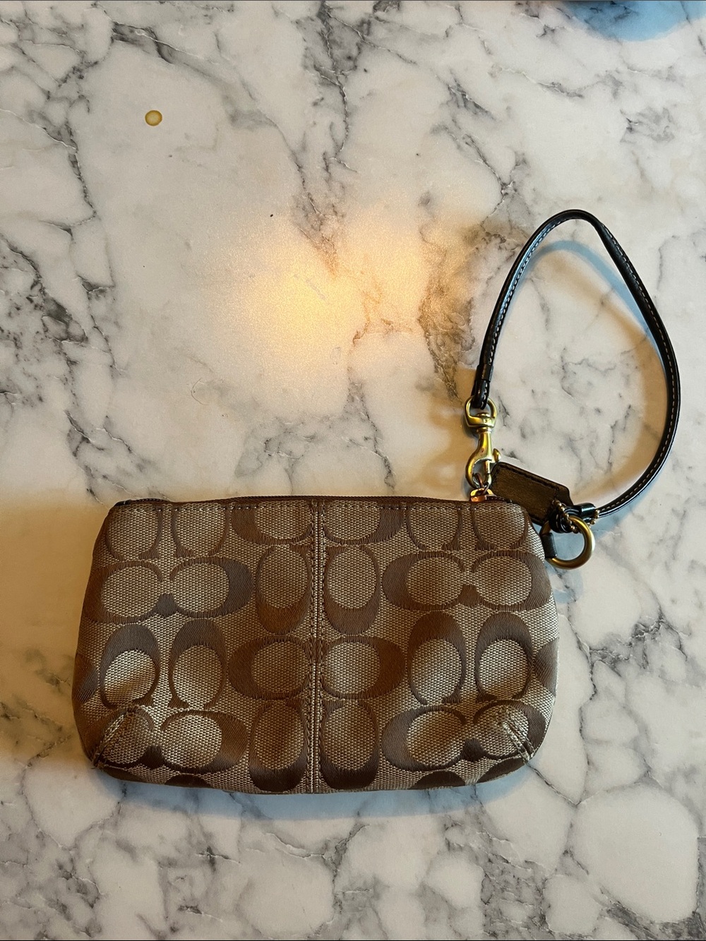 Coach Brown Signature Canvas Wristlet with Black Trim & Gold Hardware - Picture 3 of 6